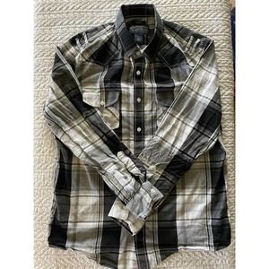 American Rag Men's Long Sleeve Button Up Shirt Black/White/Gray Plaid Size Med
